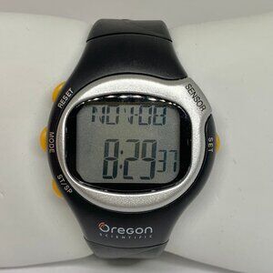 Oregon men’s digita quartz watch alarm chrono, black gray tone 42mm case running